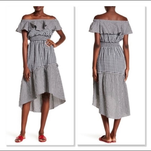 *new* Rachel Roy gingham off shoulder hi/low dress SZ: XL - Picture 1 of 4